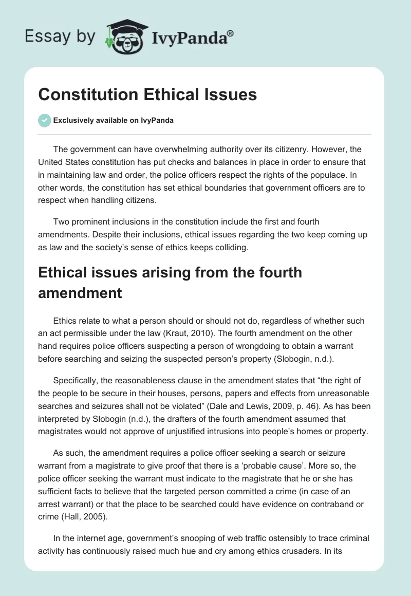 Constitution Ethical Issues. Page 1