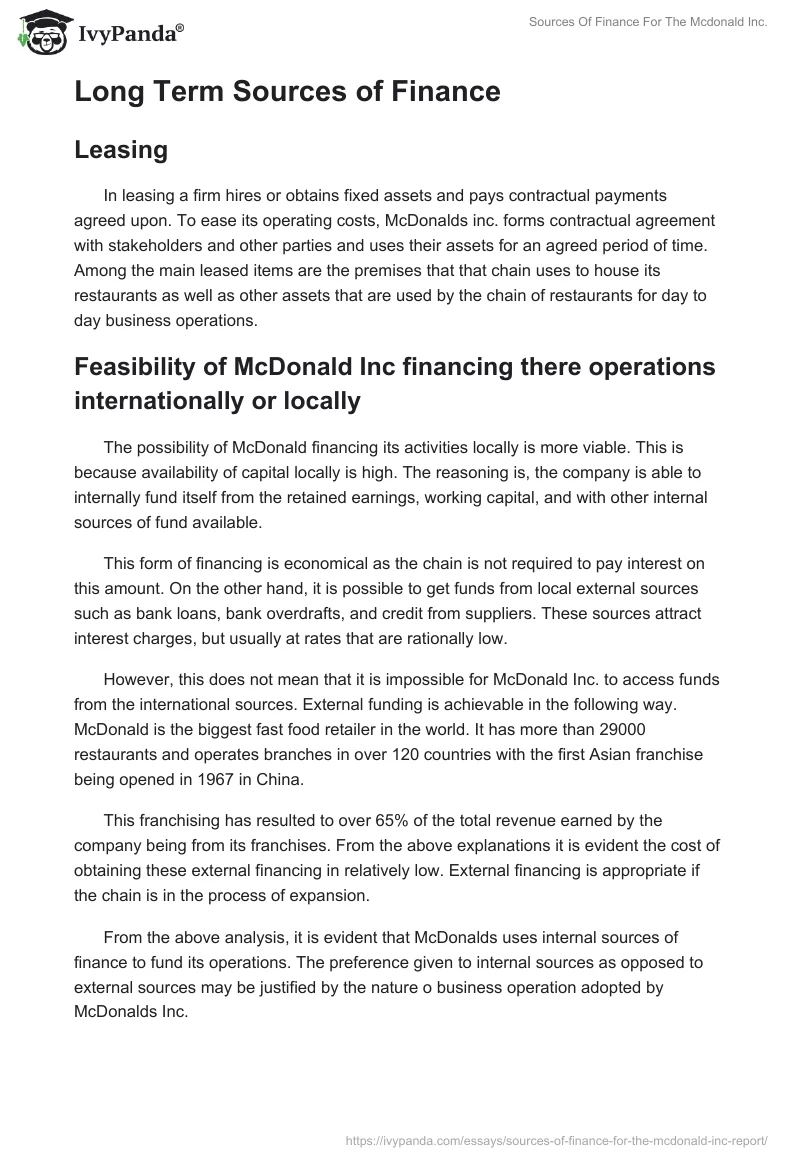 McDonald's Finance Sources. Page 5