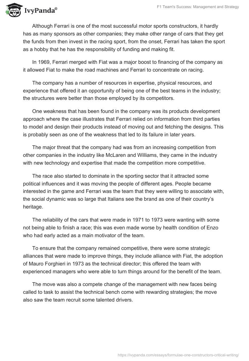 F1 Team's Success: Management and Strategy. Page 2