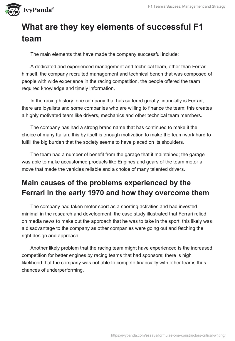 F1 Team's Success: Management and Strategy. Page 3