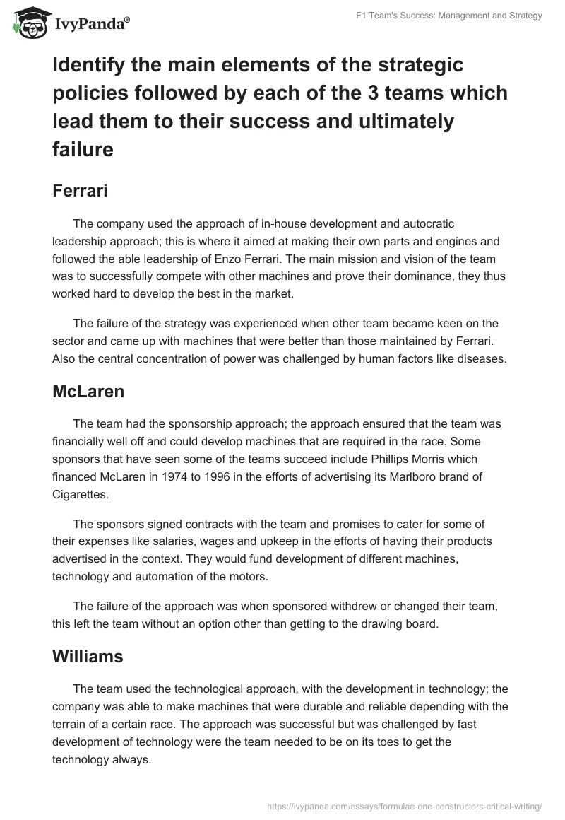 F1 Team's Success: Management and Strategy. Page 4