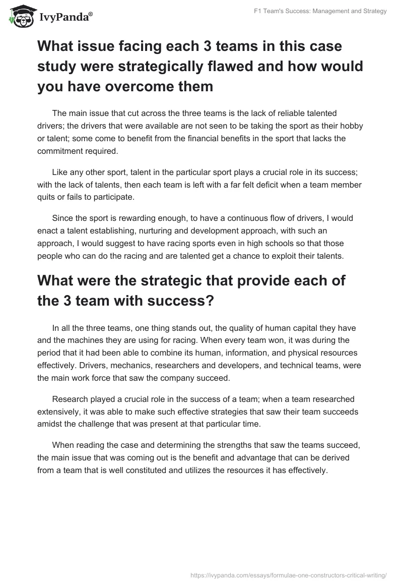 F1 Team's Success: Management and Strategy. Page 5