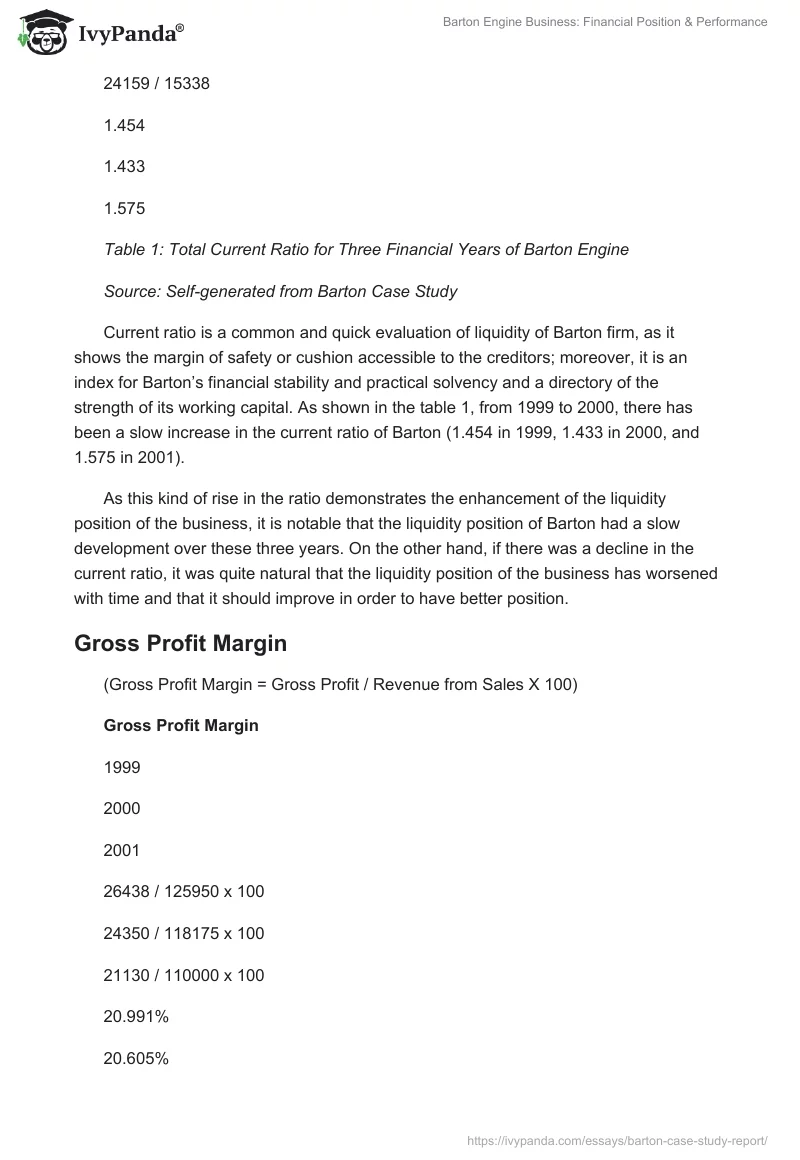 Barton Engine Business: Financial Position & Performance. Page 2