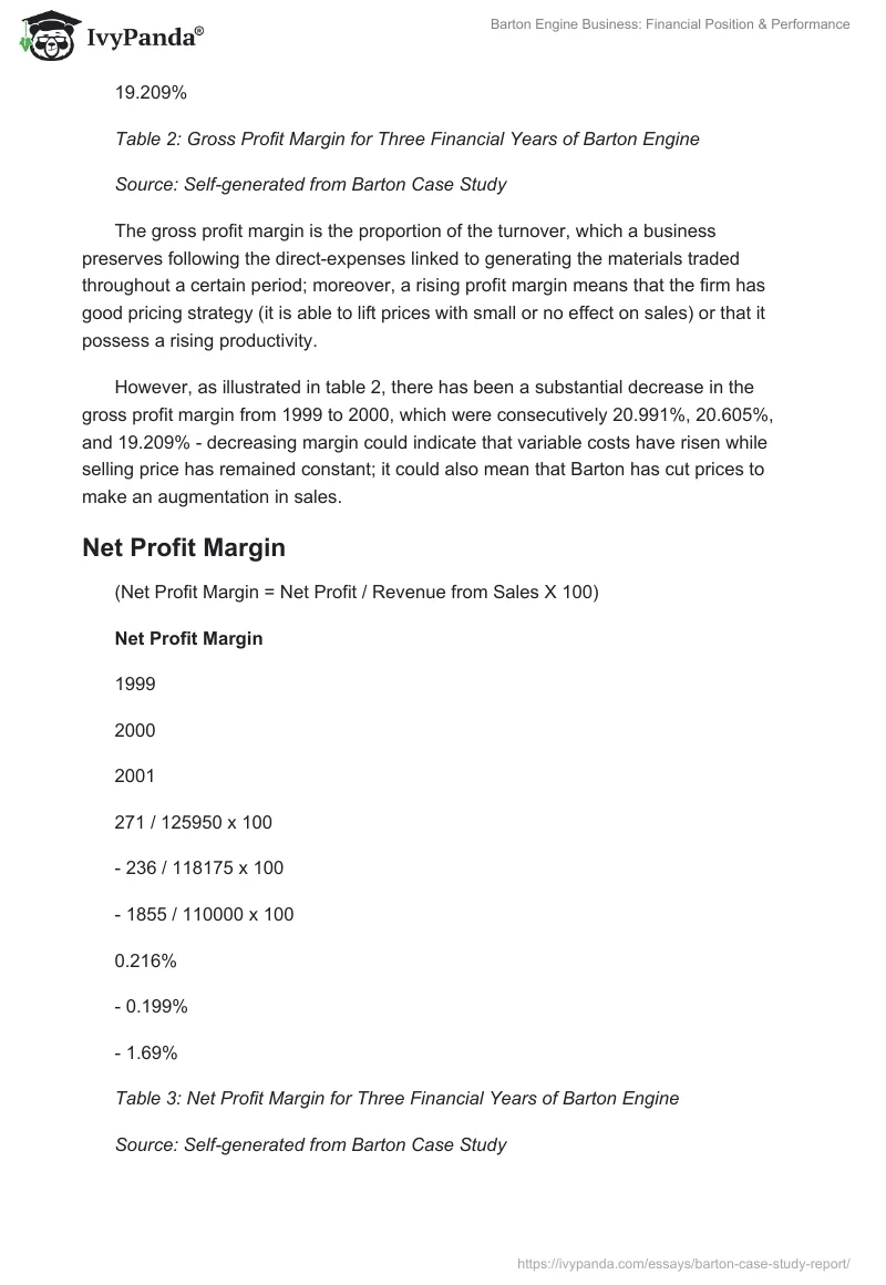 Barton Engine Business: Financial Position & Performance. Page 3