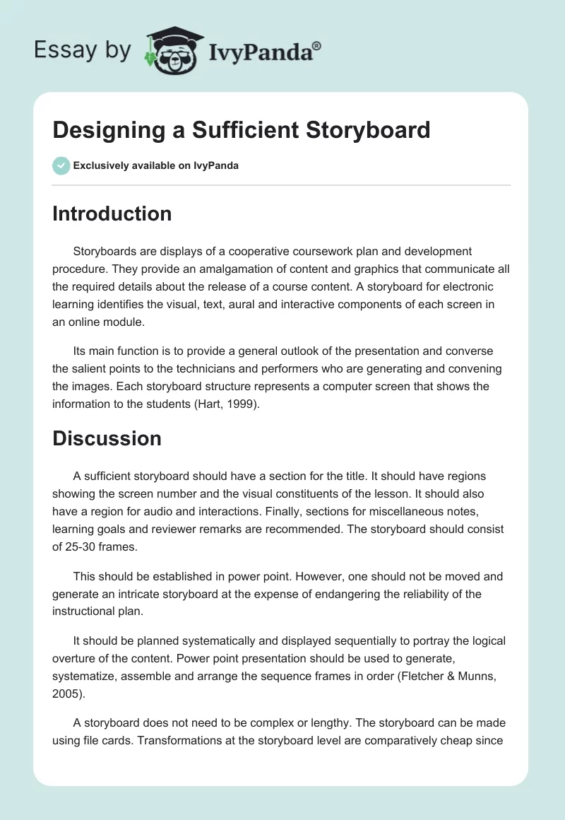 Designing a Sufficient Storyboard. Page 1
