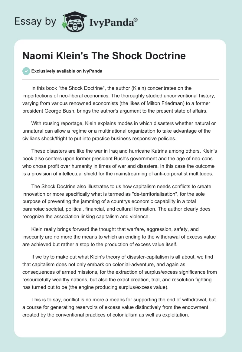 Naomi Klein's "The Shock Doctrine". Page 1