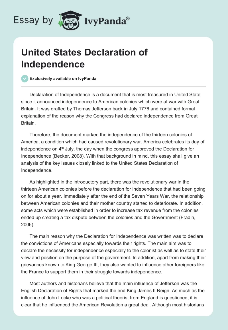 United States Declaration of Independence. Page 1
