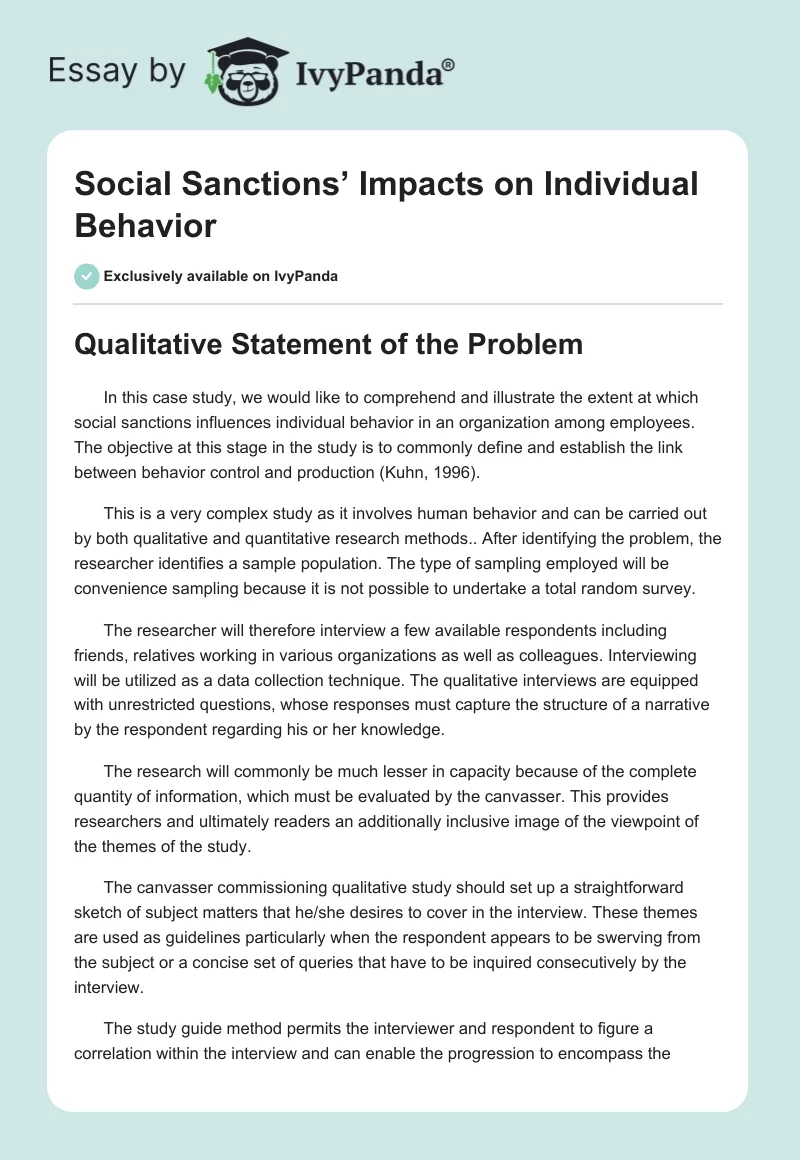 Social Sanctions’ Impacts on Individual Behavior. Page 1