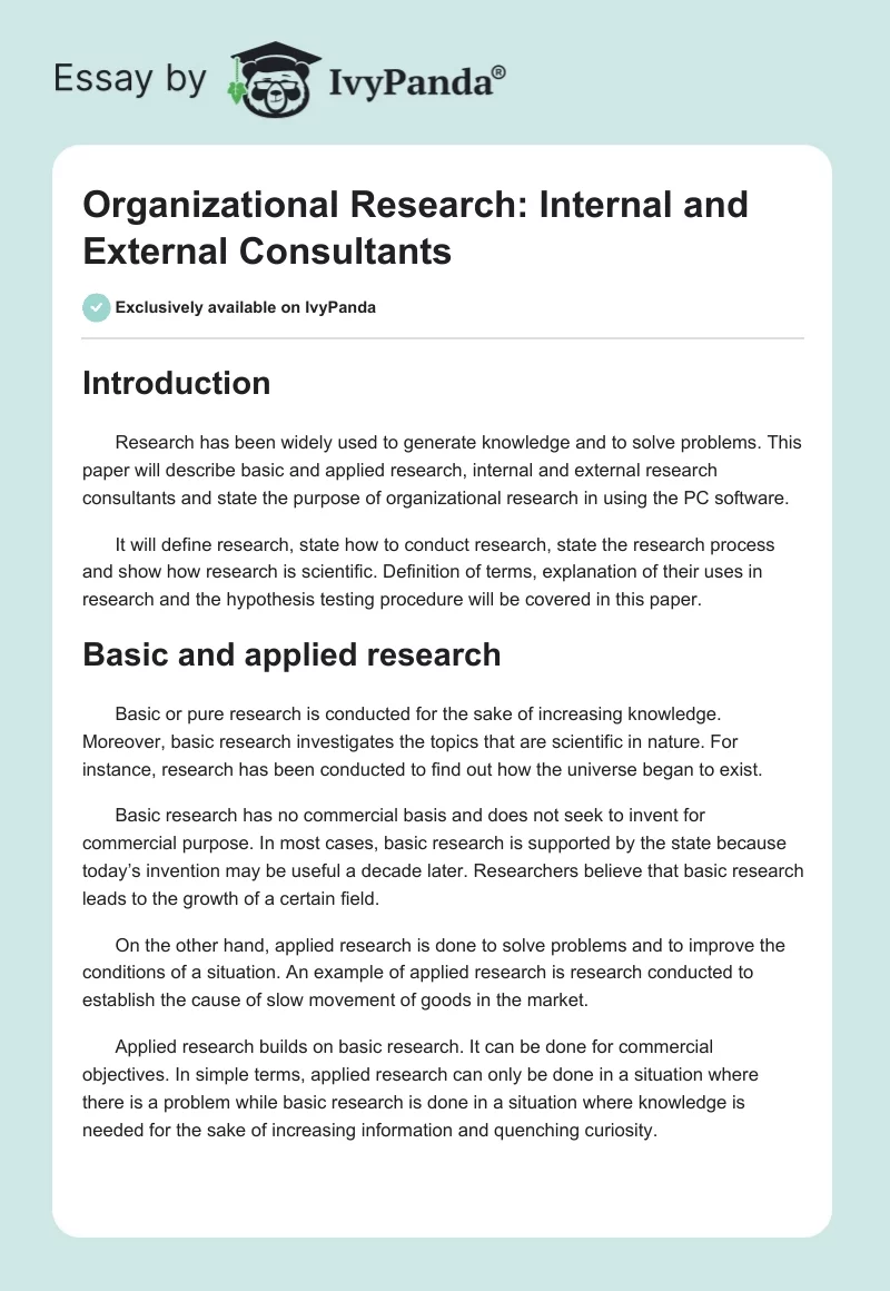 Organizational Research: Internal and External Consultants. Page 1