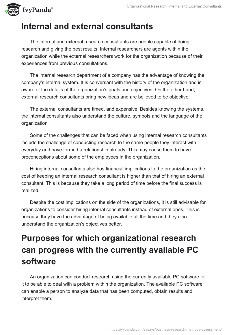 Organizational Research: Internal and External Consultants. Page 2