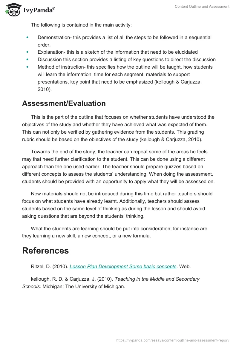 Content Outline and Assessment. Page 3