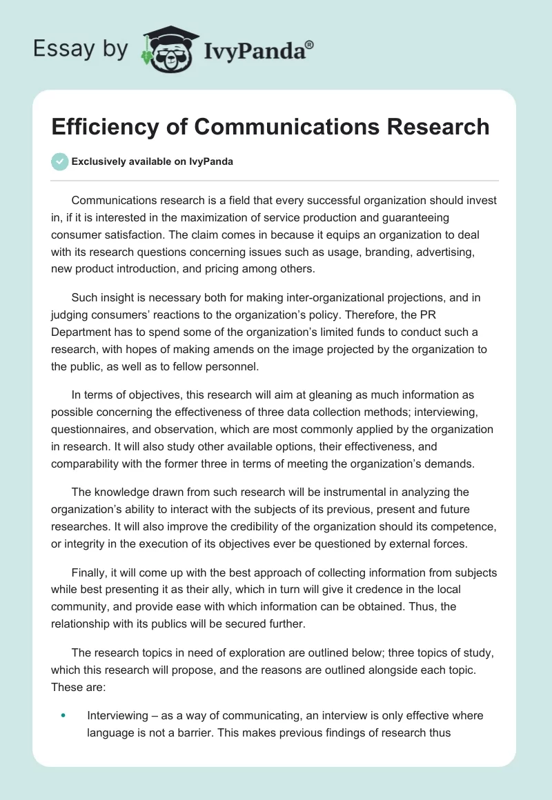 Efficiency of Communications Research . Page 1