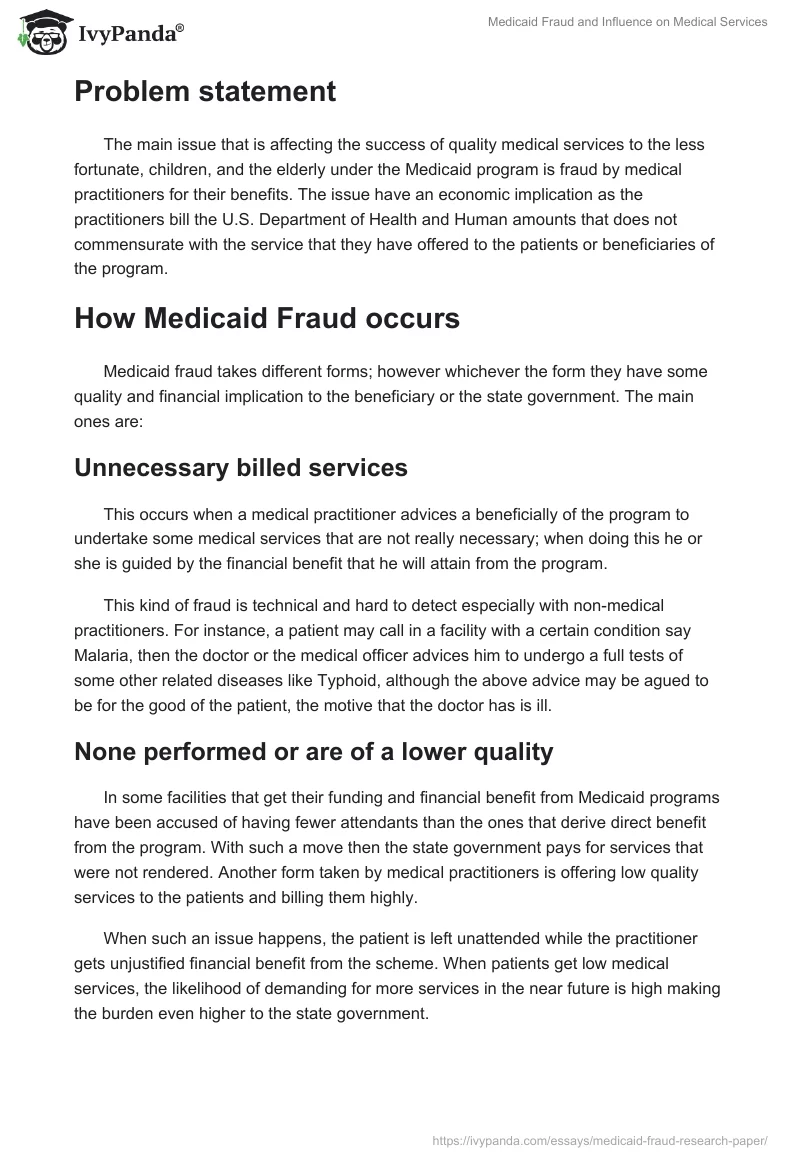 Medicaid Fraud and Influence on Medical Services. Page 2