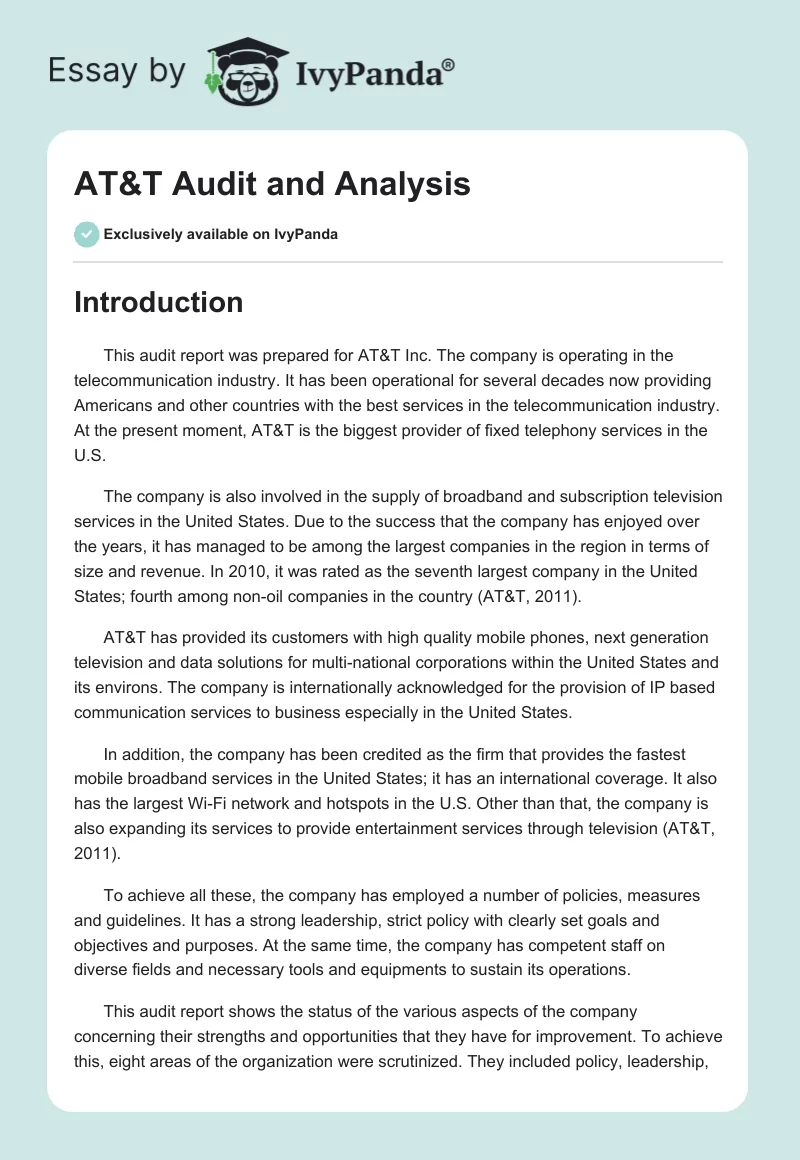 AT&T Audit and Analysis. Page 1