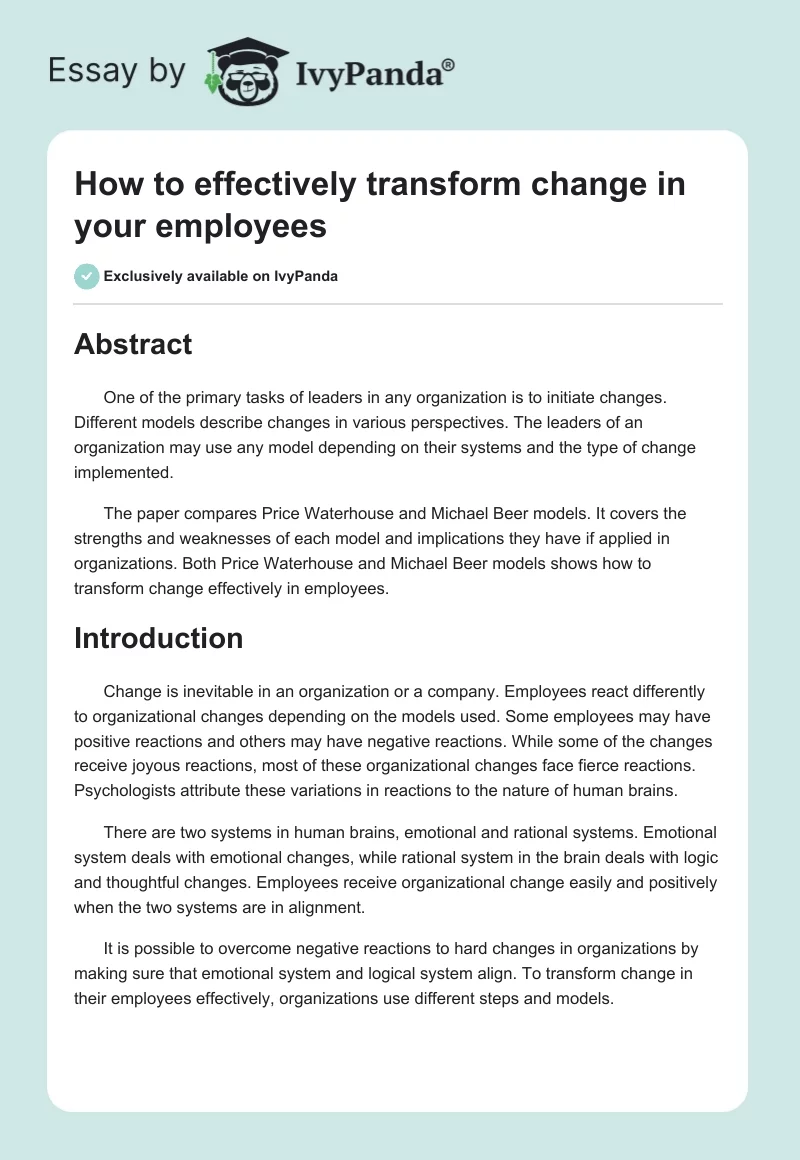 How to effectively transform change in your employees. Page 1