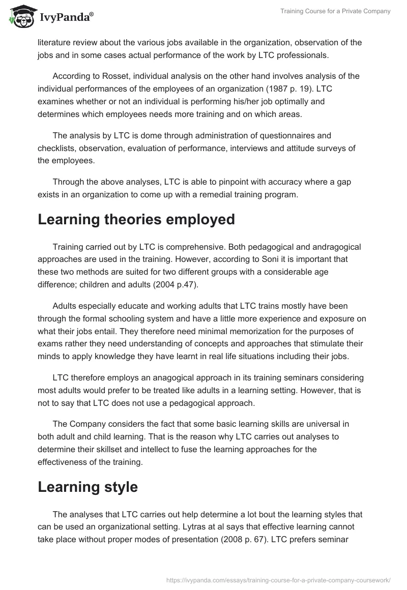 Training Course for a Private Company. Page 2