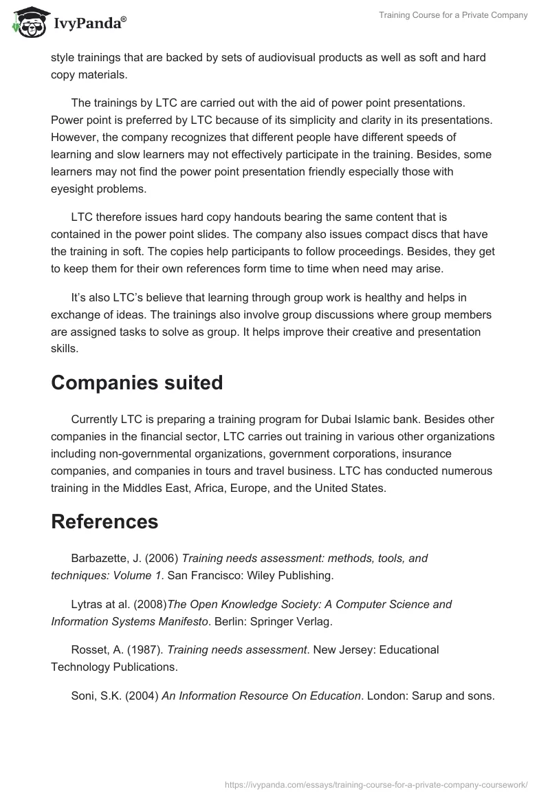 Training Course for a Private Company. Page 3