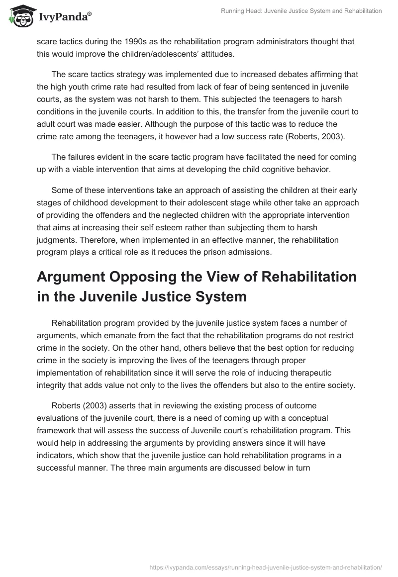 Running Head: Juvenile Justice System and Rehabilitation. Page 4
