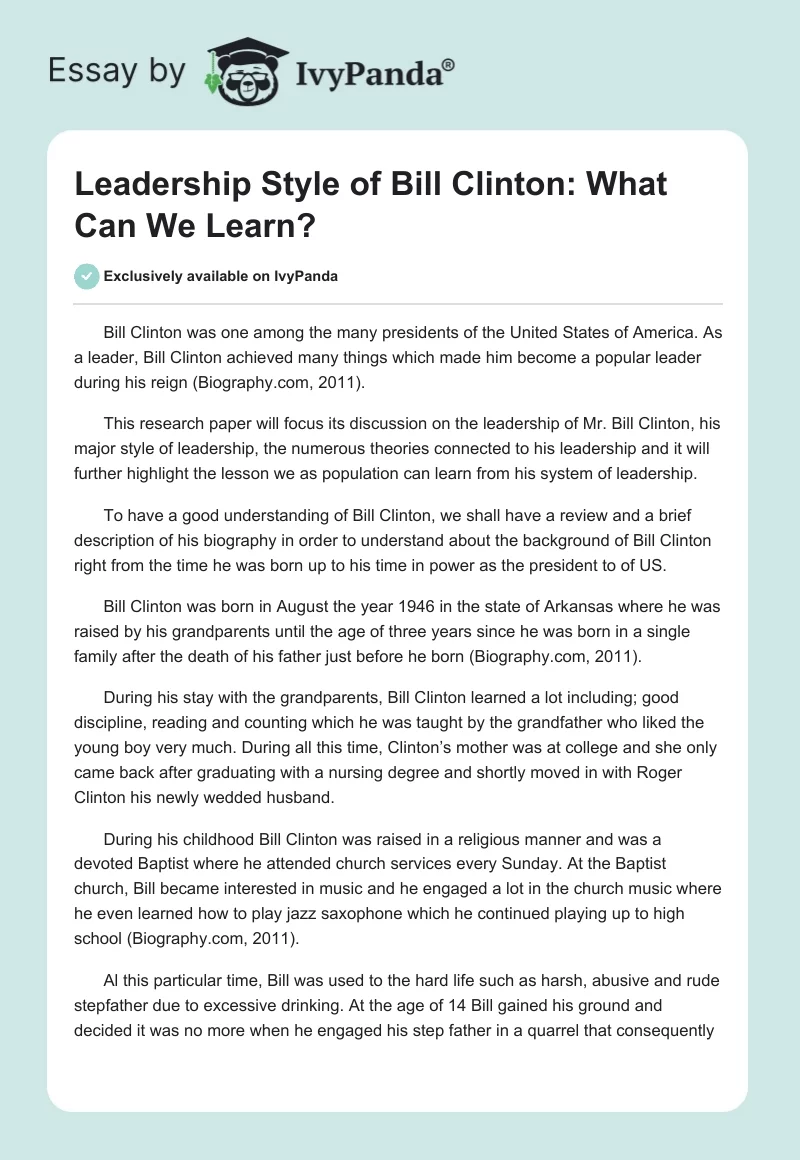Leadership Style of Bill Clinton: What Can We Learn?. Page 1