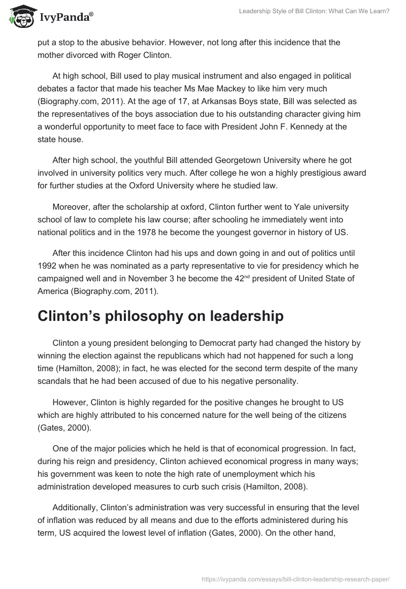 Leadership Style of Bill Clinton: What Can We Learn?. Page 2
