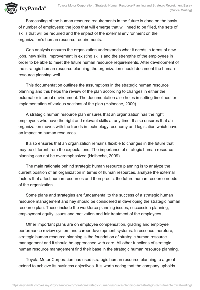 Toyota Motor Corporation: Strategic Human Resource Planning and Strategic Recruitment. Page 5