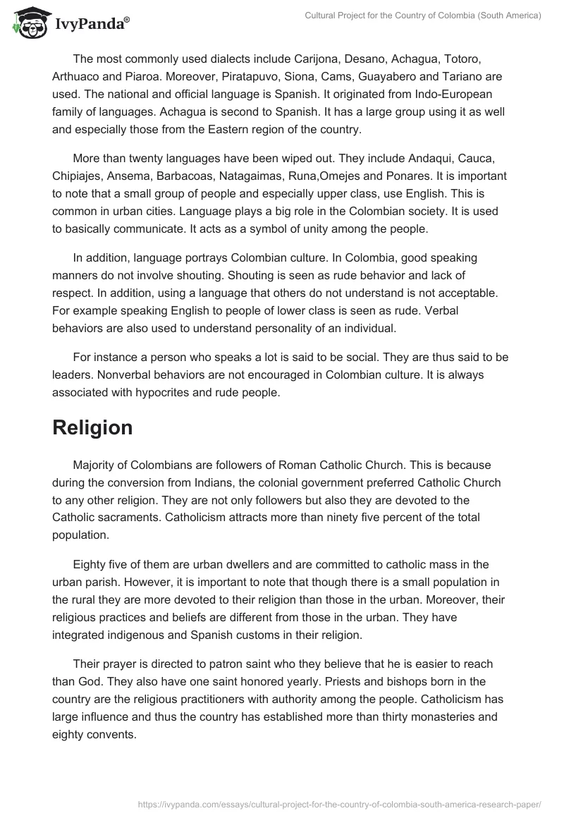 Cultural Project for the Country of Colombia (South America). Page 4