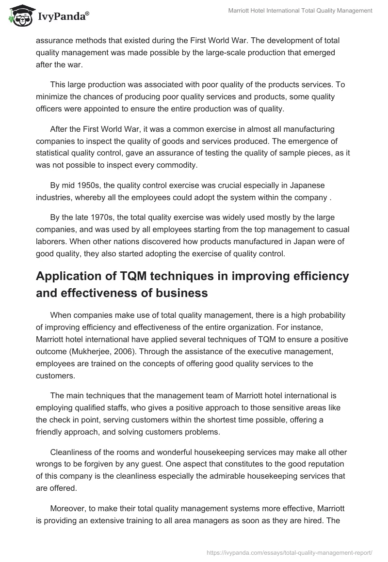 Marriott Hotel International Total Quality Management. Page 2