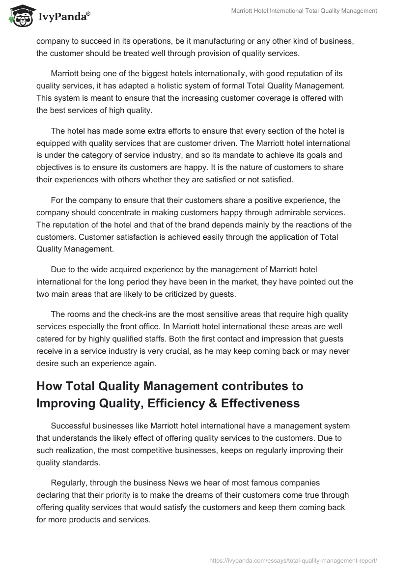 Marriott Hotel International Total Quality Management. Page 4