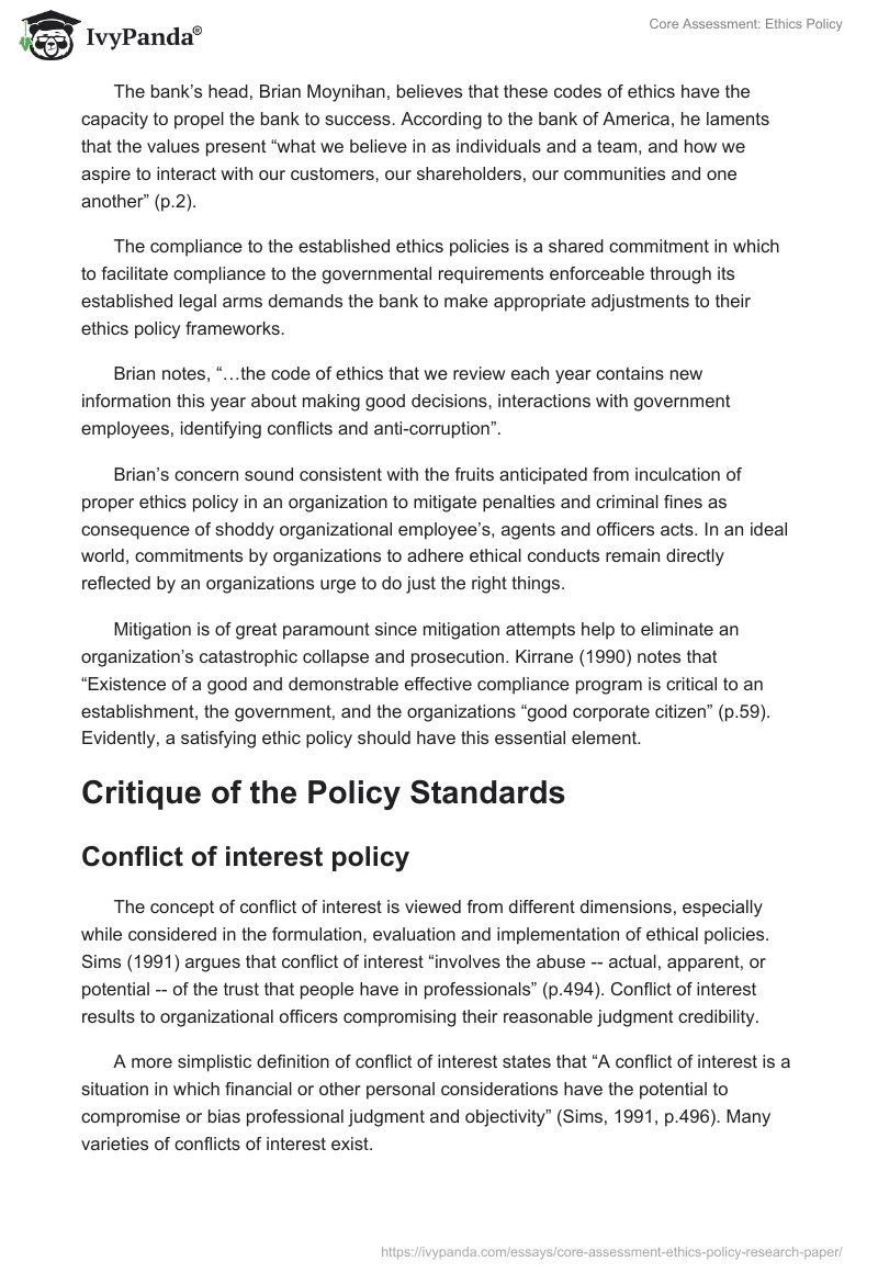 Core Assessment: Ethics Policy. Page 3
