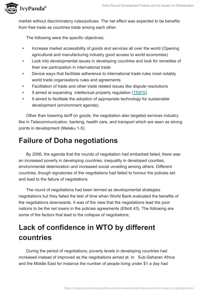 Doha Round Development Failure and its Impact on Globalization. Page 2