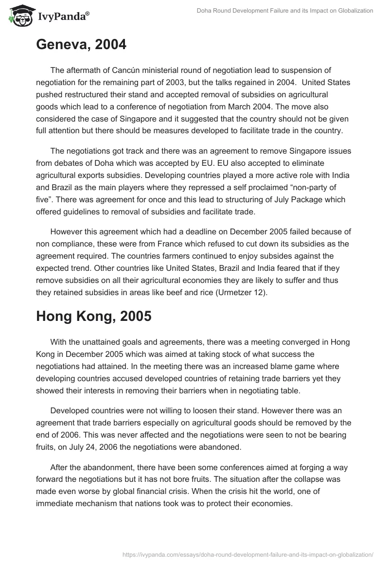 Doha Round Development Failure and its Impact on Globalization. Page 5