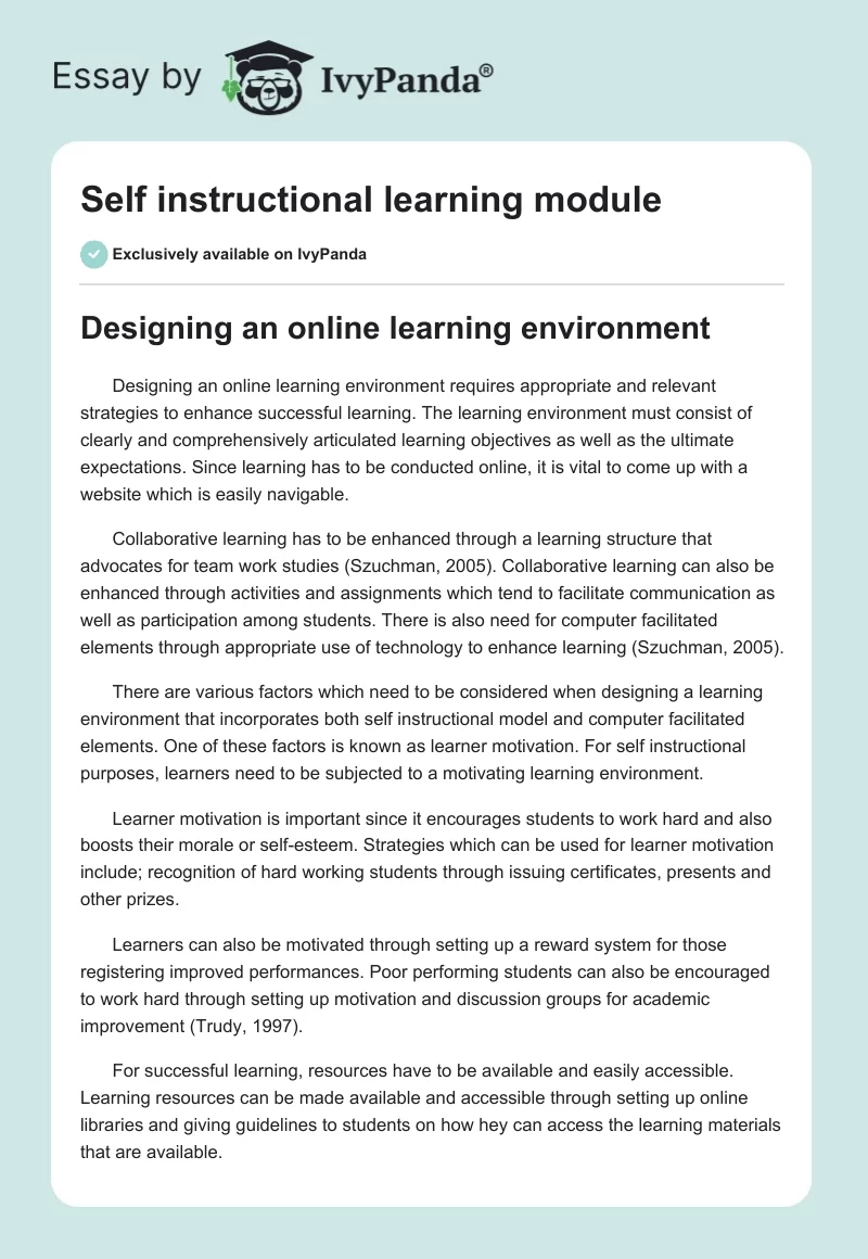 Self instructional learning module. Page 1