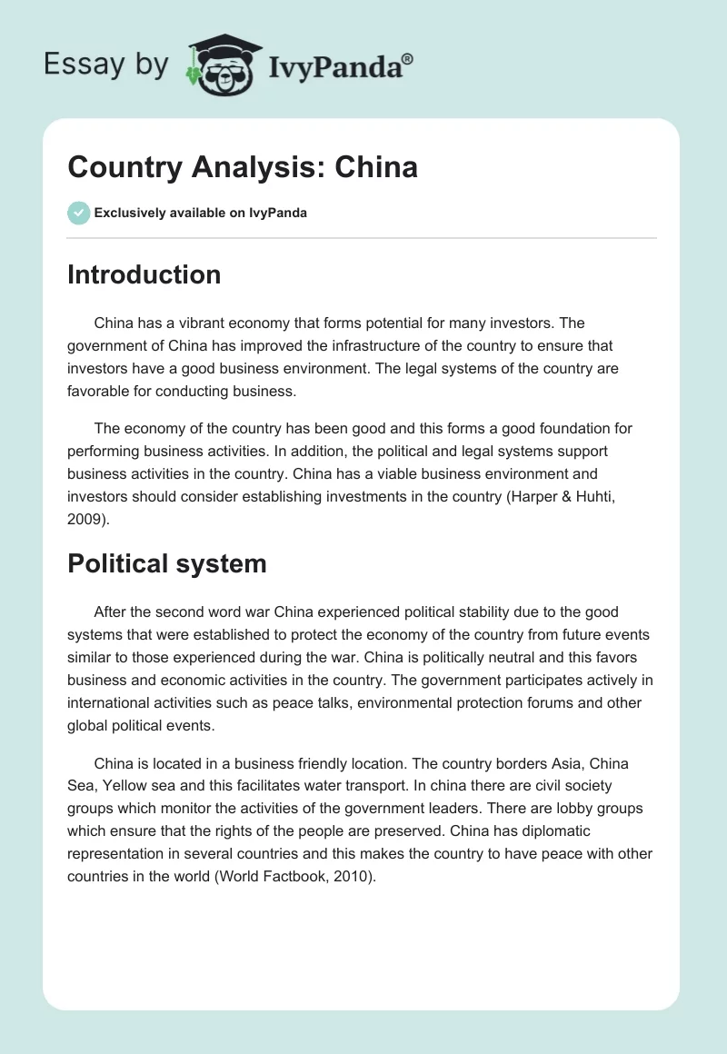 Country Analysis: China. Page 1