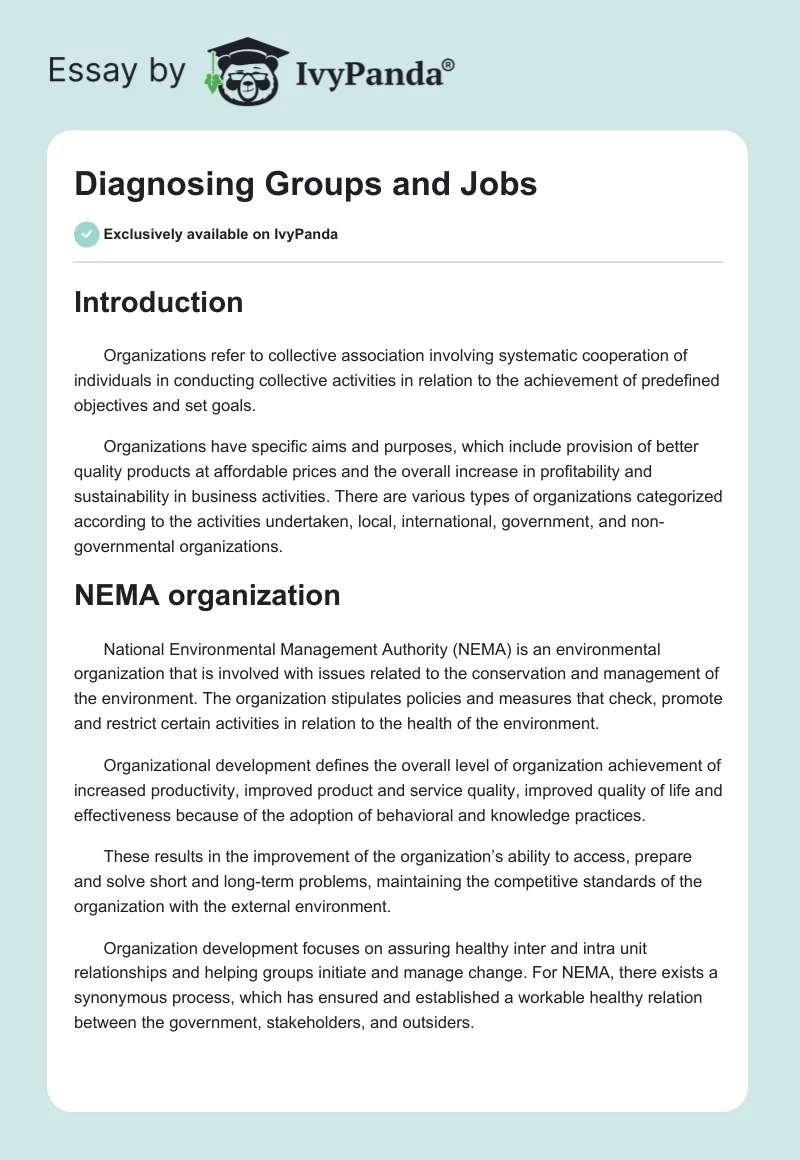 Diagnosing Groups and Jobs. Page 1