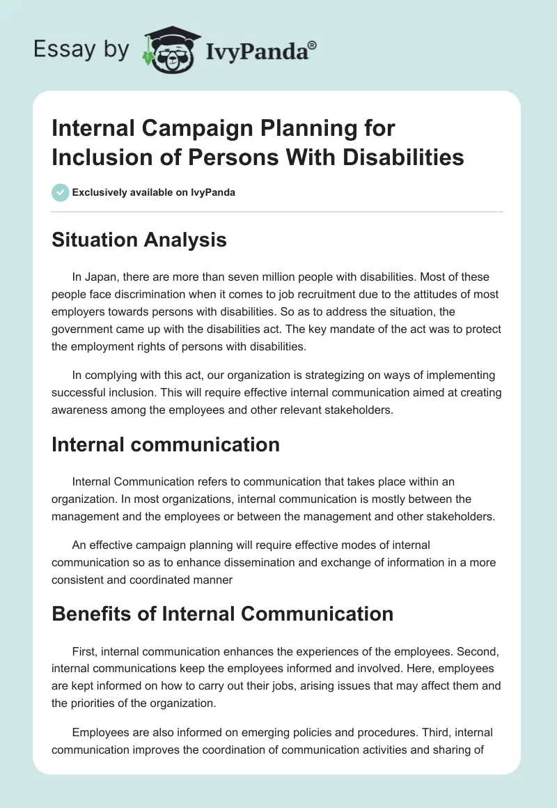 Internal Campaign Planning for Inclusion of Persons With Disabilities. Page 1
