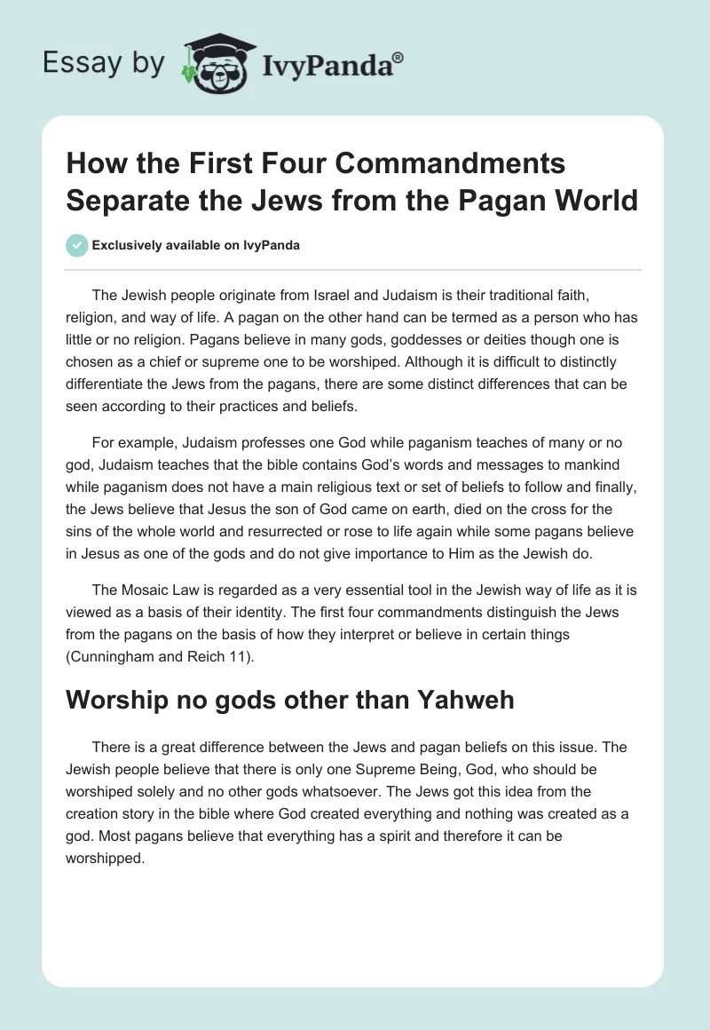 How the First Four Commandments Separate the Jews from the Pagan World. Page 1