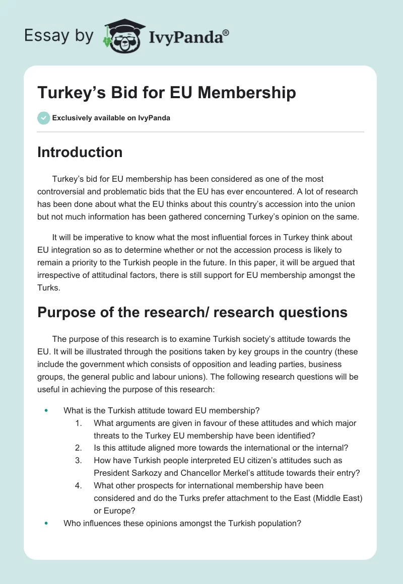 Turkey’s Bid for EU Membership. Page 1
