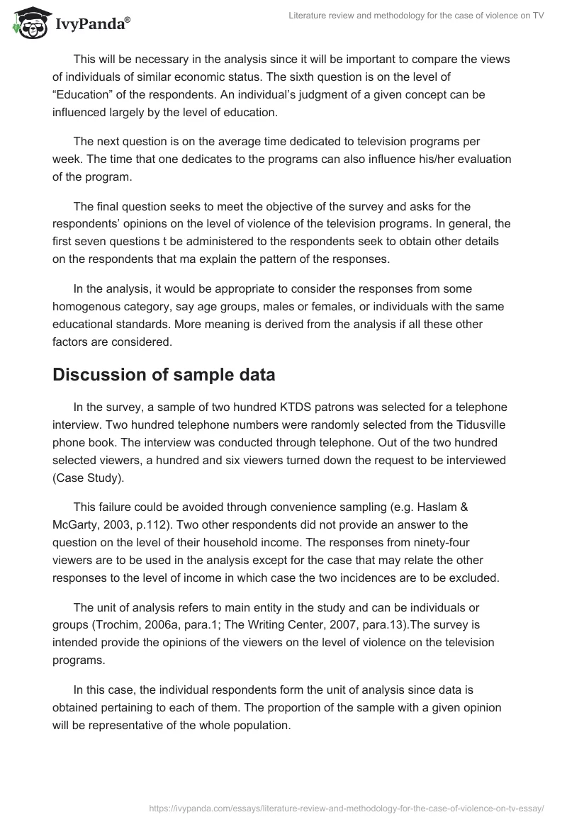 Literature Review and Methodology for the Case of Violence on TV. Page 3