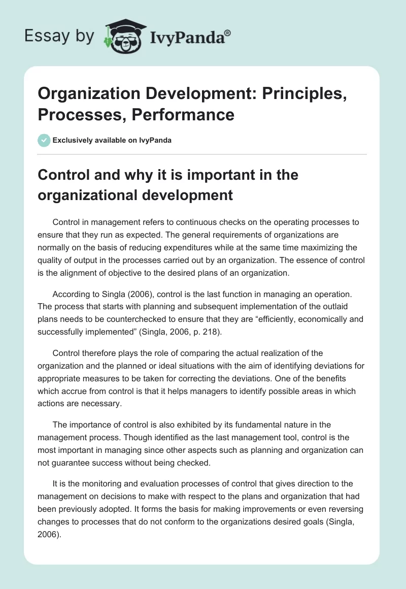 Organization Development: Principles, Processes, Performance. Page 1