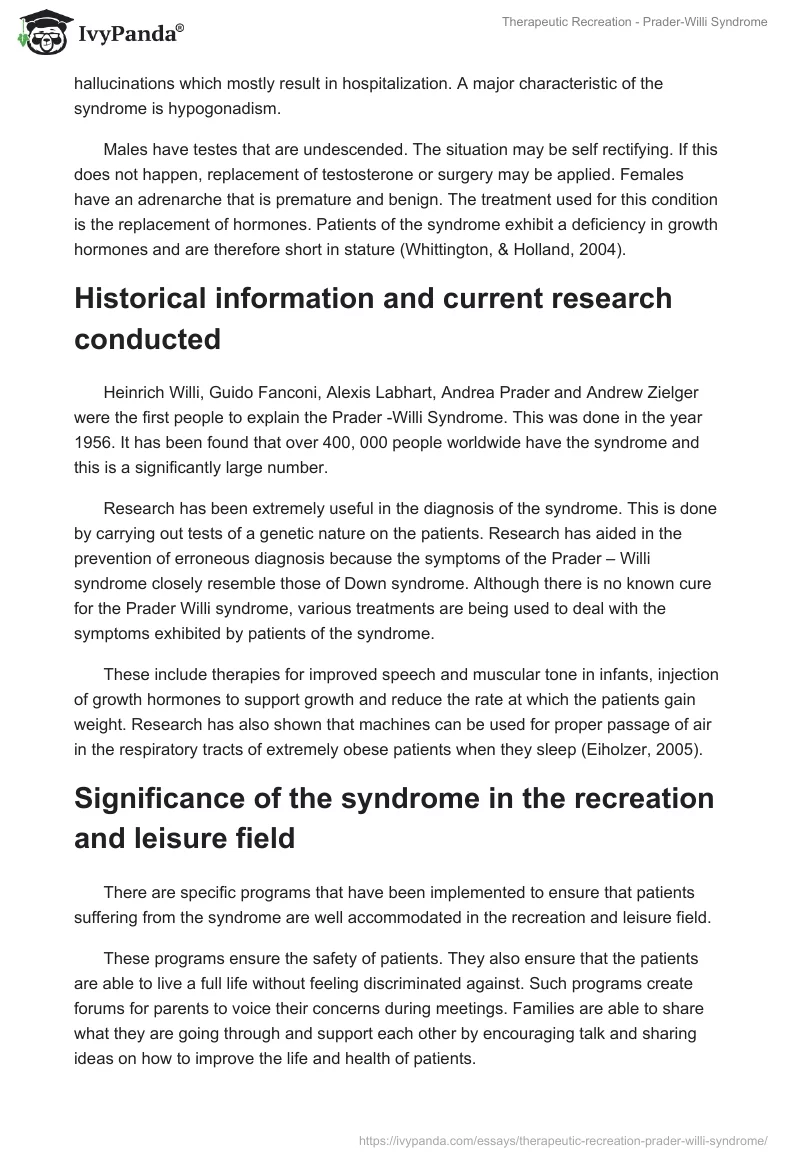 Therapeutic Recreation - Prader-Willi Syndrome. Page 2