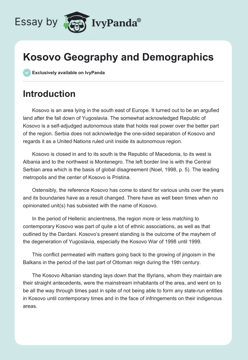 Kosovo Geography and Demographics. Page 1