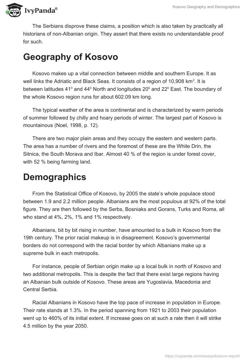 Kosovo Geography and Demographics. Page 2