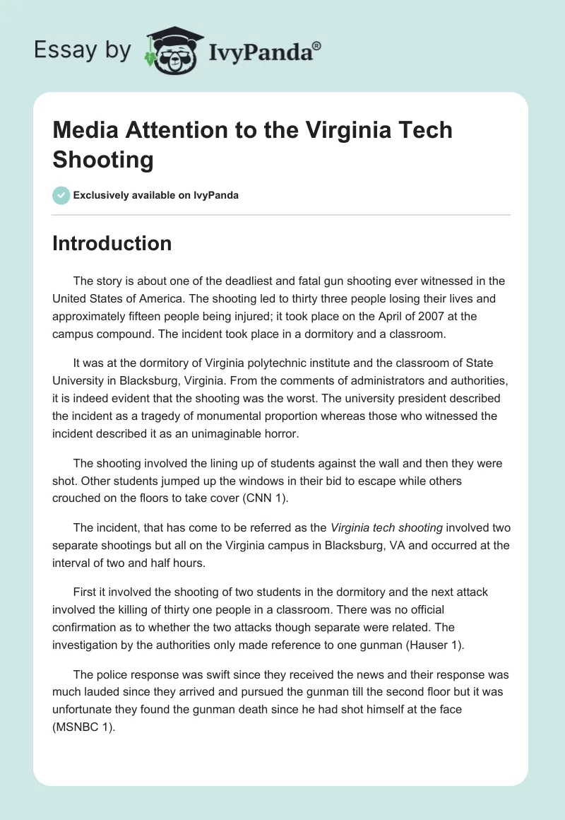 Media Attention to the Virginia Tech Shooting. Page 1
