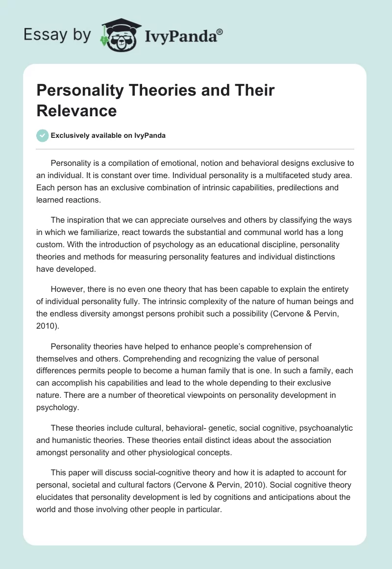 Personality Theories and Their Relevance. Page 1
