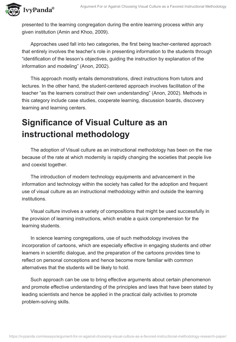 Argument for or Against Choosing Visual Culture as a Favored Instructional Methodology. Page 2