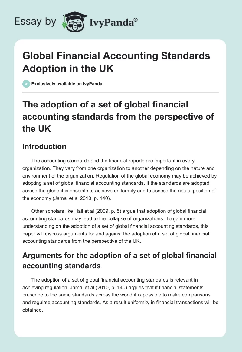 Global Financial Accounting Standards Adoption in the UK. Page 1