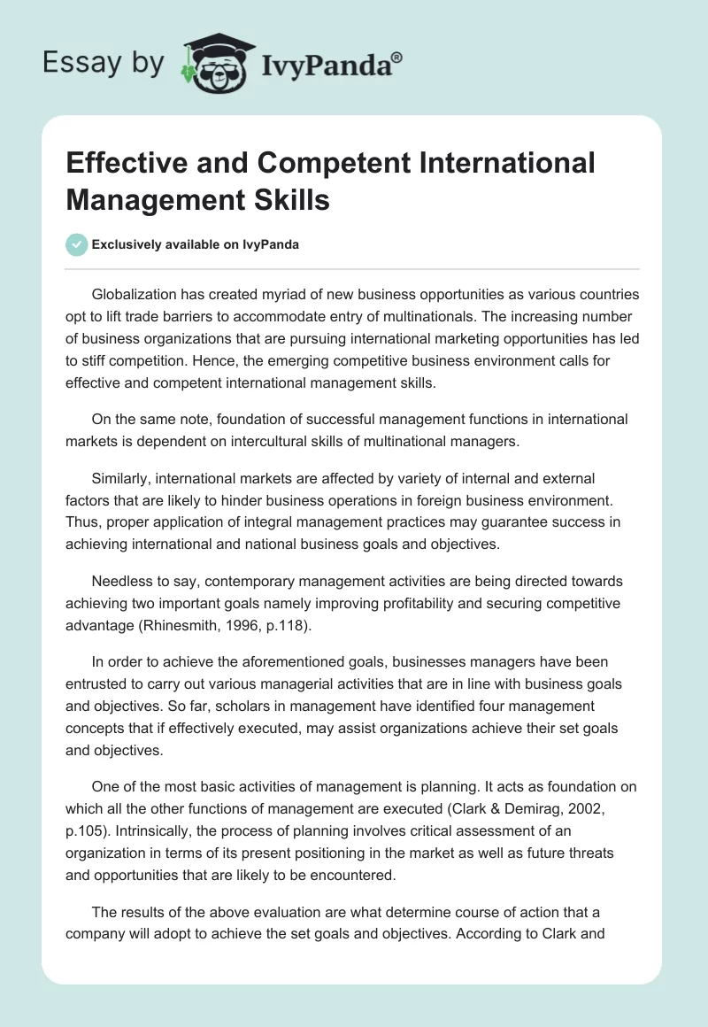 Effective and Competent International Management Skills. Page 1