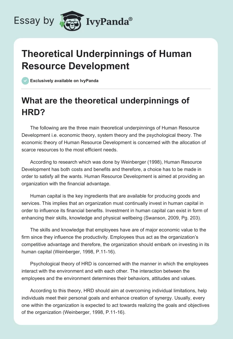 Theoretical Underpinnings of Human Resource Development. Page 1