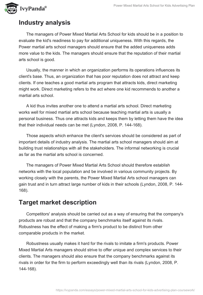 Power Mixed Martial Arts School for Kids Advertising Plan. Page 3