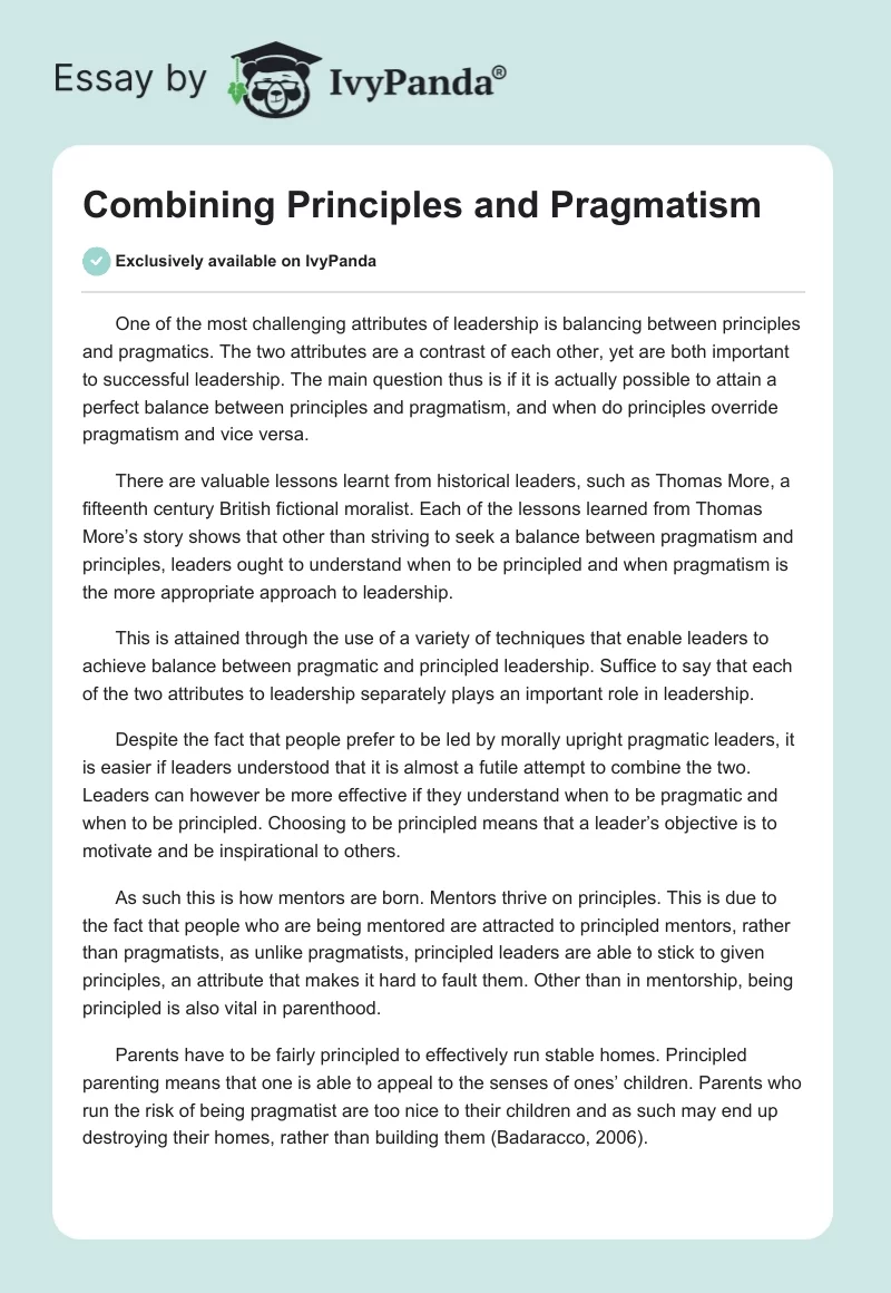 Combining Principles and Pragmatism. Page 1
